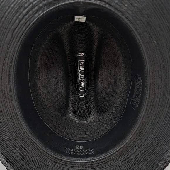 Wild Bill's 20X Straw Cowboy Hat Size 7 3/8 Black Palm Straw Western Wear - Picture 9 of 11